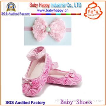 China Manufacturer Factory Price Best Quality Rosette Heandband Baby Dress Shoes